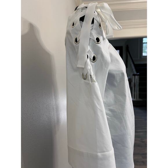 New York &Co White Top Off Shoulder Tie Sleeves Sz XS Sailor Nautical Beach NWT - Picture 8 of 8